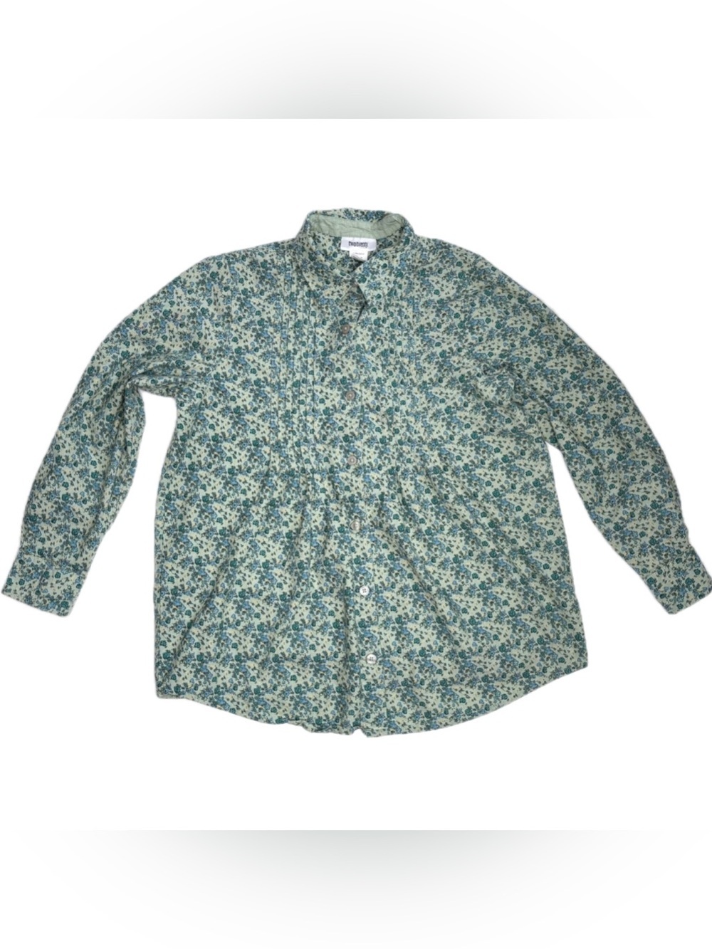 Mint Green Floral Pintuck Shirt Size Medium Prairie Cottagecore Rustic Peasant